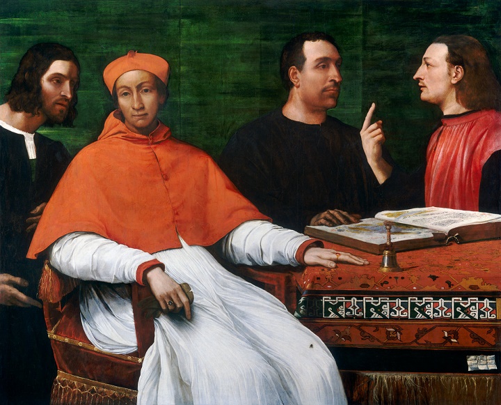 Cardinal Bandinello Sauli, His Secretary, and Two Geographers, 1516 (Sebastiano del Piombo) (1485-1547)  National Gallery of Art, Washiongton DC  1961.9.37